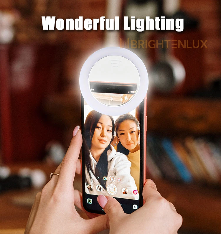 Brightenlux 360 Video Smart Phone Selfie Light Female, USB Rechargeable Circle Small Mini Make up Selfie LED Beauty Ring Light
