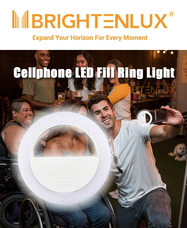 Brightenlux 360 Video Smart Phone Selfie Light Female, USB Rechargeable Circle Small Mini Make up Selfie LED Beauty Ring Light
