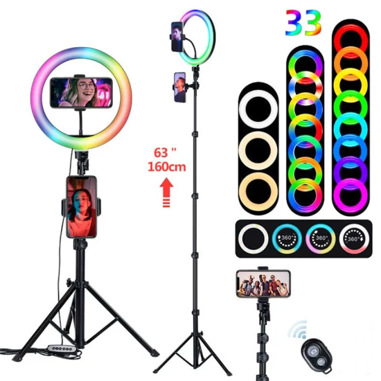 Adjustable 10 Inch Live Fill Light RGB LED Ring Light with Mobile Phone Floor Telescopic Bracket Selfie Beauty Light with Remote Control